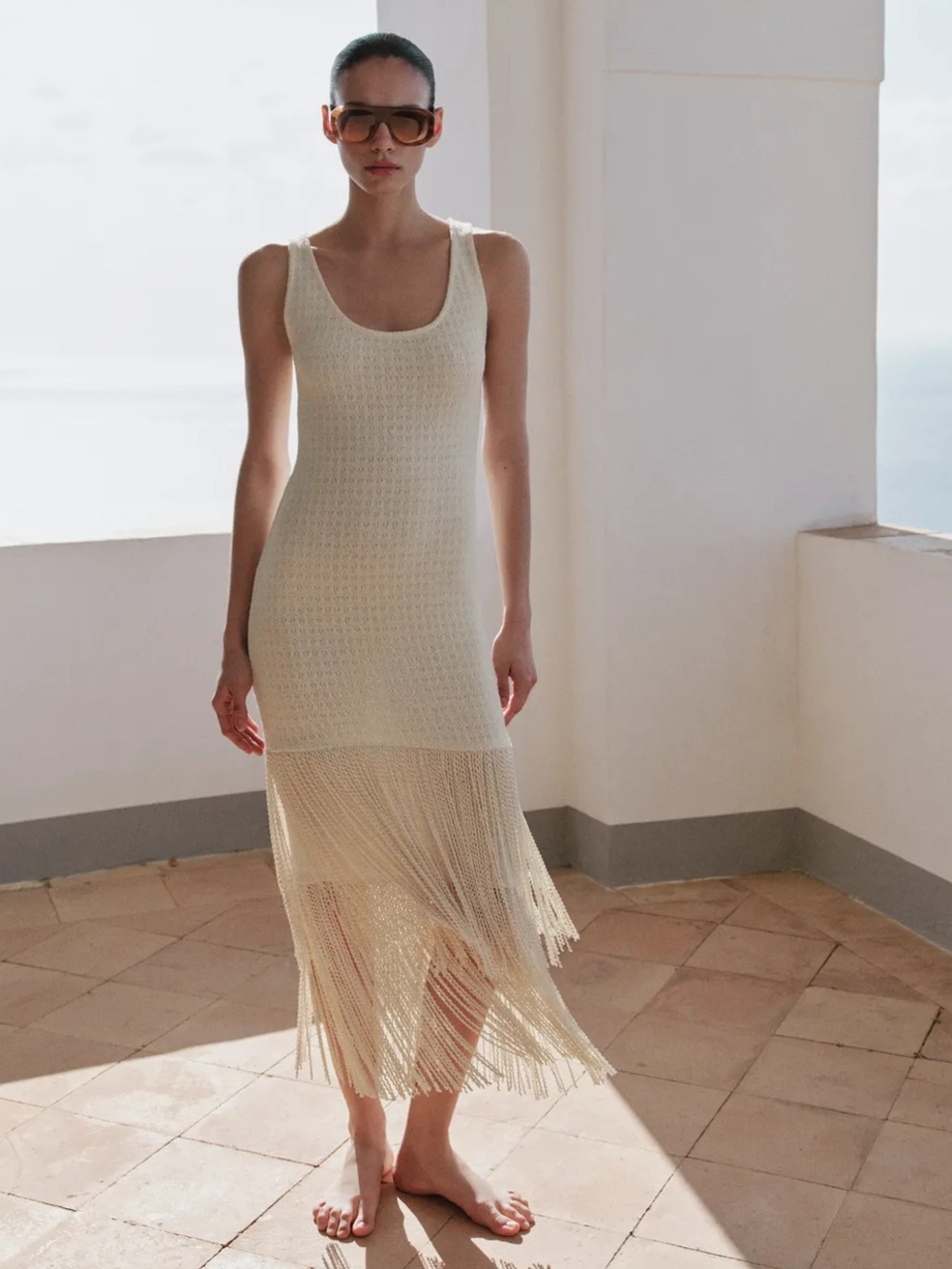 Zara TEXTURED FRINGED DRESS